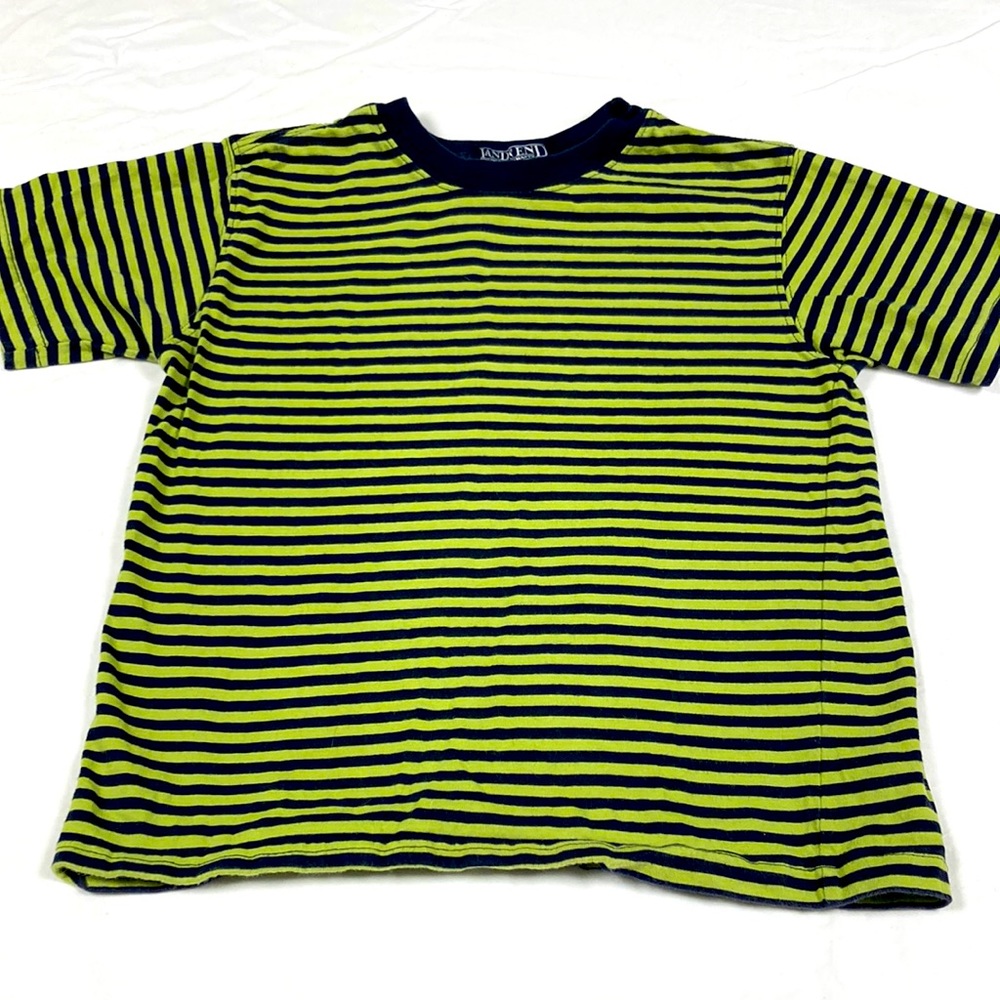 Lands end boys green striped short sleeve shirt size medium